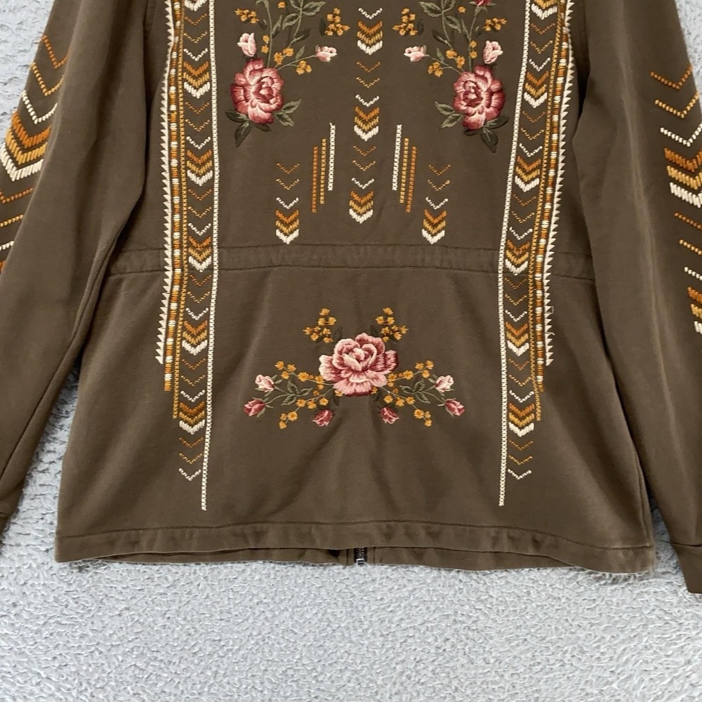 Driftwood Lara Jacket Womens XL Brown Embroidered Floral Military Boho Utility - Picture 11 of 14